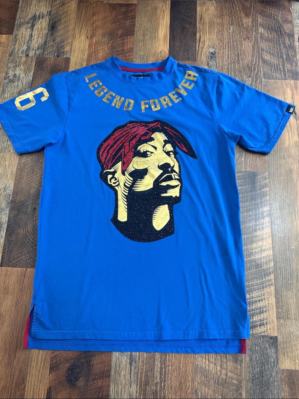 Makobi Tupac 2Pac Legend Forever Rhinestone Graphic T-Shirt Blue Size Medium